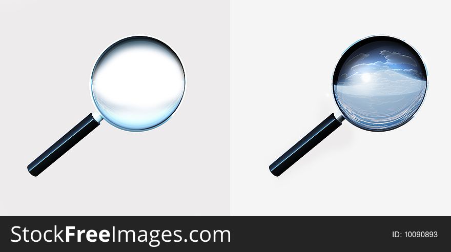 CG image of 2 magnifying glasses (isolated)). CG image of 2 magnifying glasses (isolated))