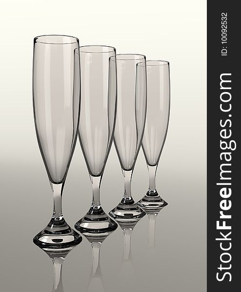 4 Champagne glasses arranged in a row