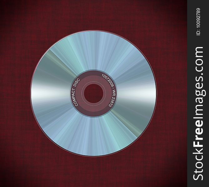 Computer-made illustration: realistic compact disc on a red background. Computer-made illustration: realistic compact disc on a red background