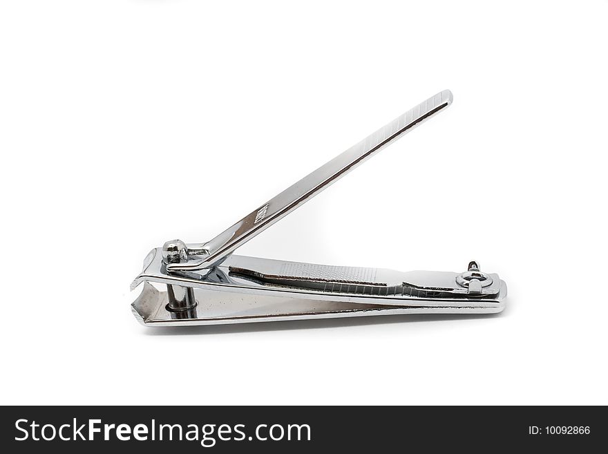 Nail clipper with steel reflection with white background