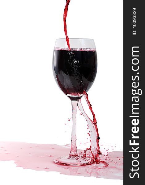 Red wine flows in glass