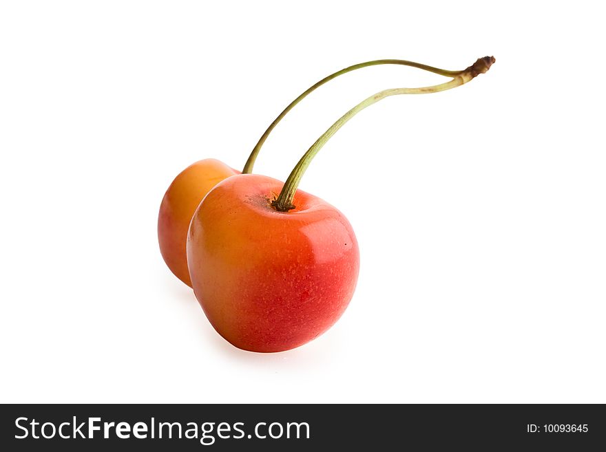 Two cherries isolated on white background. Two cherries isolated on white background