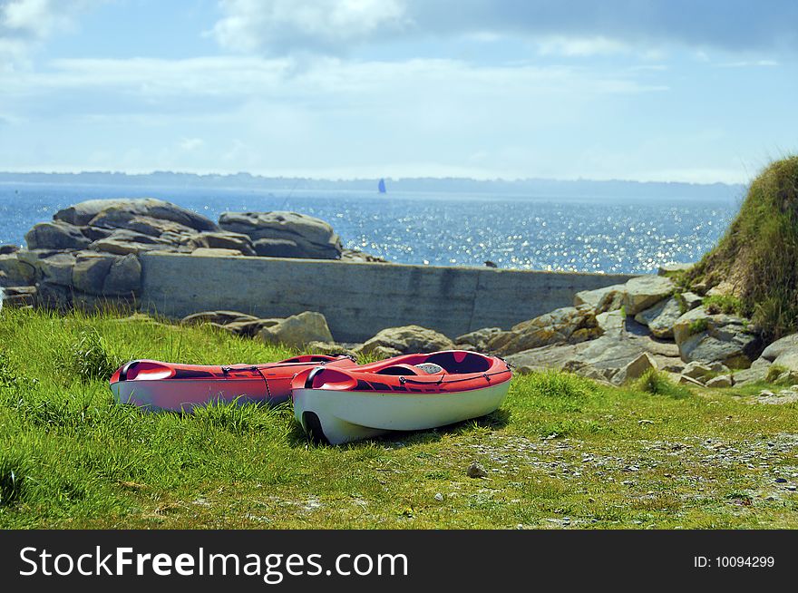 Two sport sea kayak ready to go. Two sport sea kayak ready to go