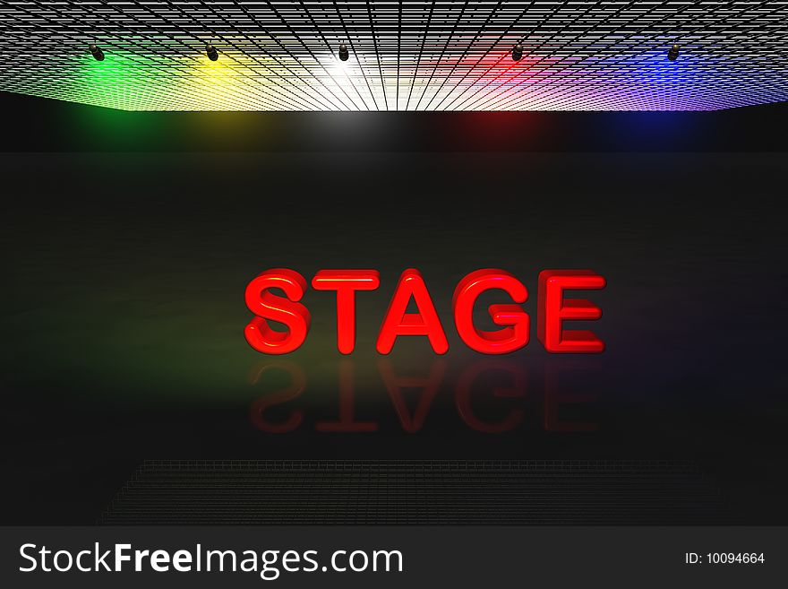 3d scene with highlighted stage text in red on black background. 3d scene with highlighted stage text in red on black background