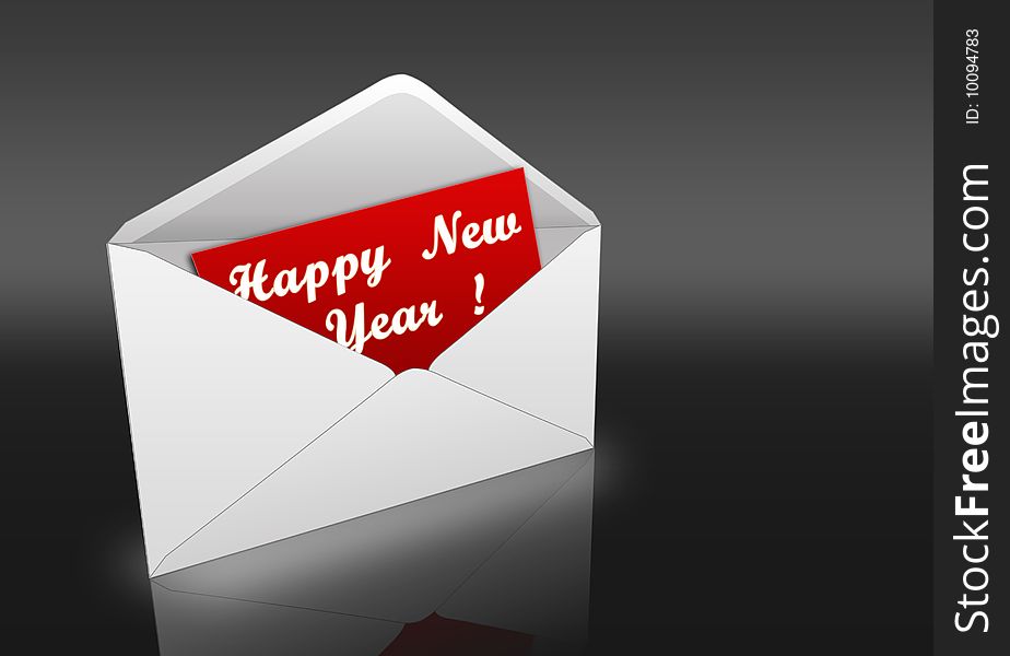 We have an envelope with the New Year's letter on a black background. We have an envelope with the New Year's letter on a black background