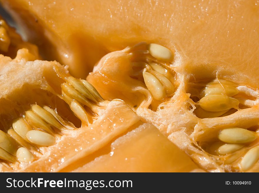 Macro of a piece of fresh melon. Macro of a piece of fresh melon