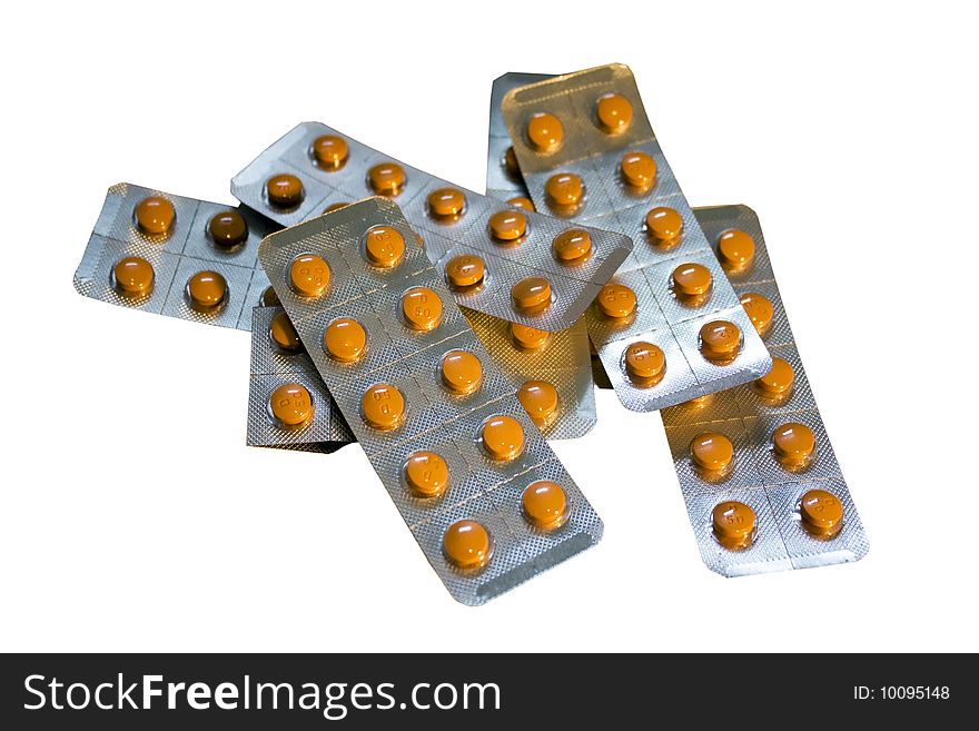 Various tablets that are isolated against a white background, in this particular case it is painkillers. Various tablets that are isolated against a white background, in this particular case it is painkillers