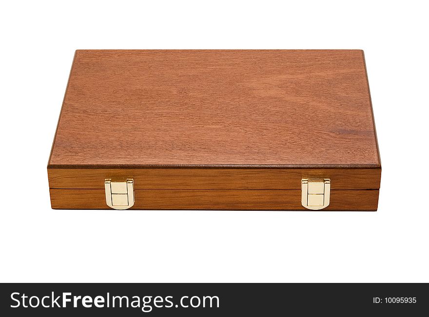 Photo of brown wooden box isolated over white background