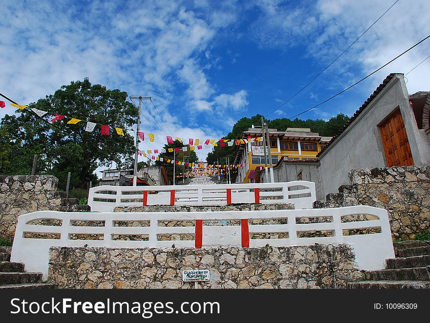 The stairs leading to the hill top in San Cristobal de las Casas, Mexico. The stairs leading to the hill top in San Cristobal de las Casas, Mexico