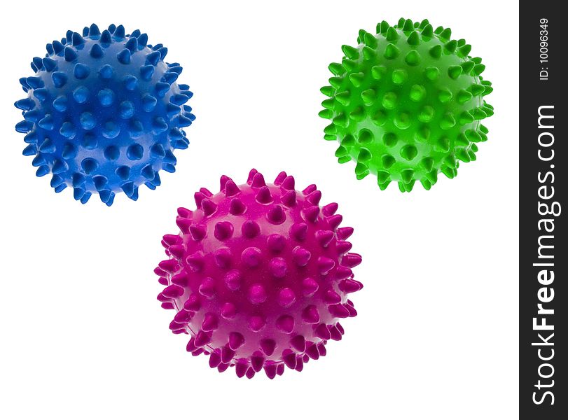 Close-up colored massage balls isolated on white background