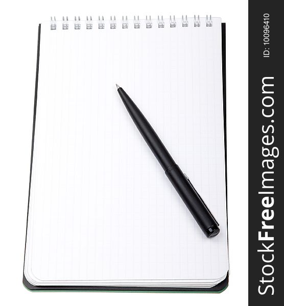 Close-up notebook and pencil isolated on white background