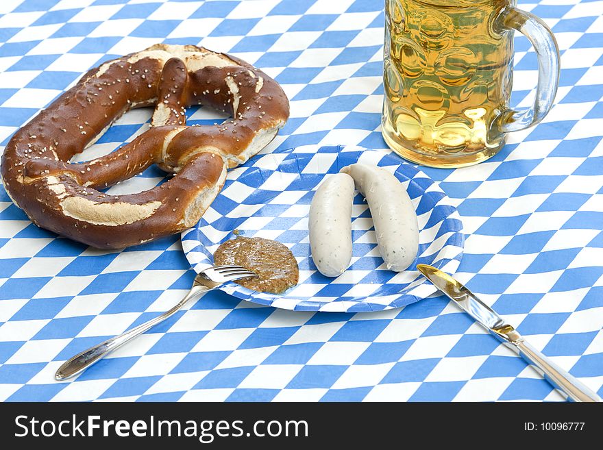 Oktoberfest Pretzel, Beer Stein and sausage