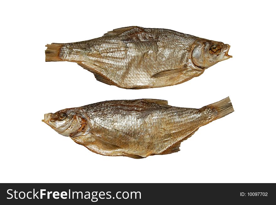 Close-up dried fish on white background