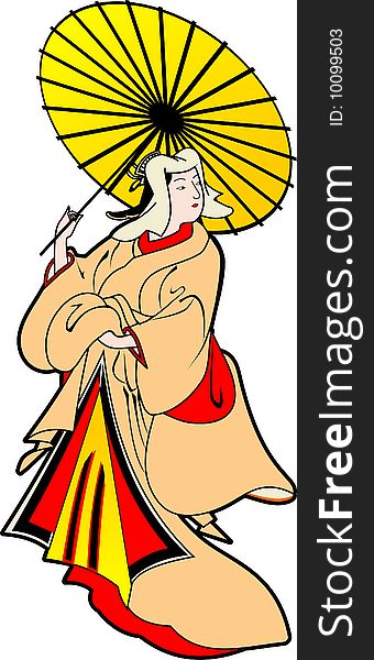 Vector illustration. Japans woman with parasol.
