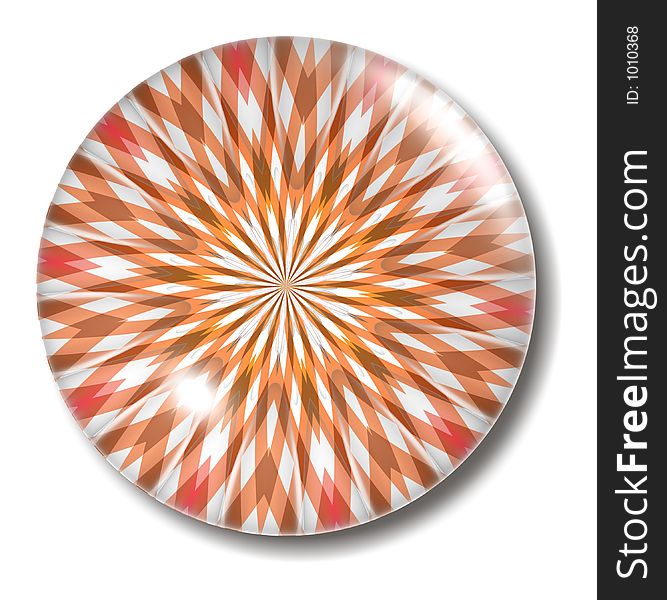 An illustration of a red and orange plaid glass button with shadow. An illustration of a red and orange plaid glass button with shadow.