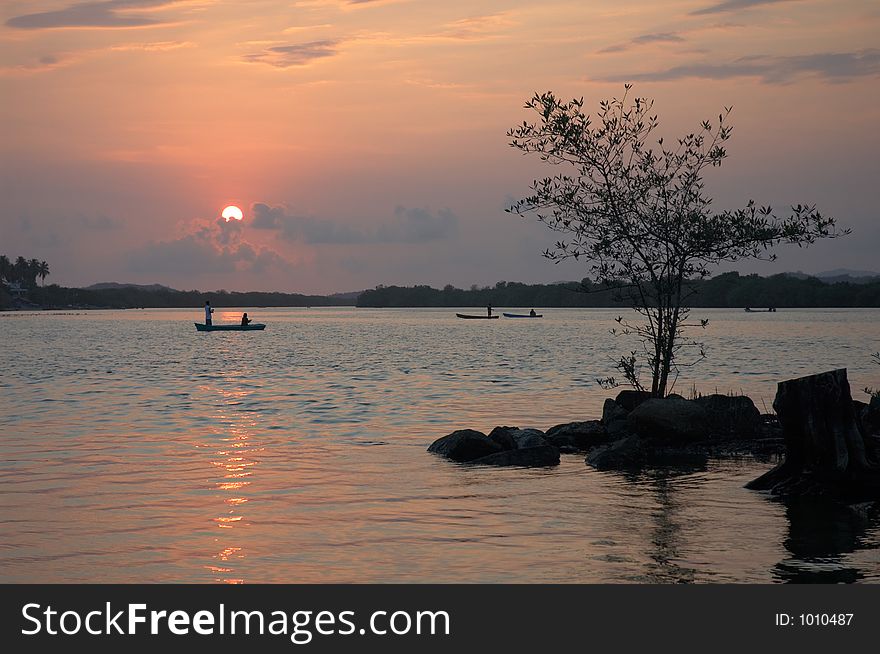 Sunset on the lagoon of Chacahua, Mexico