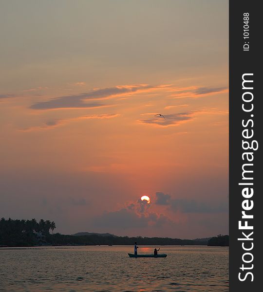 Sunset on the lagoon of Chacahua, Mexico