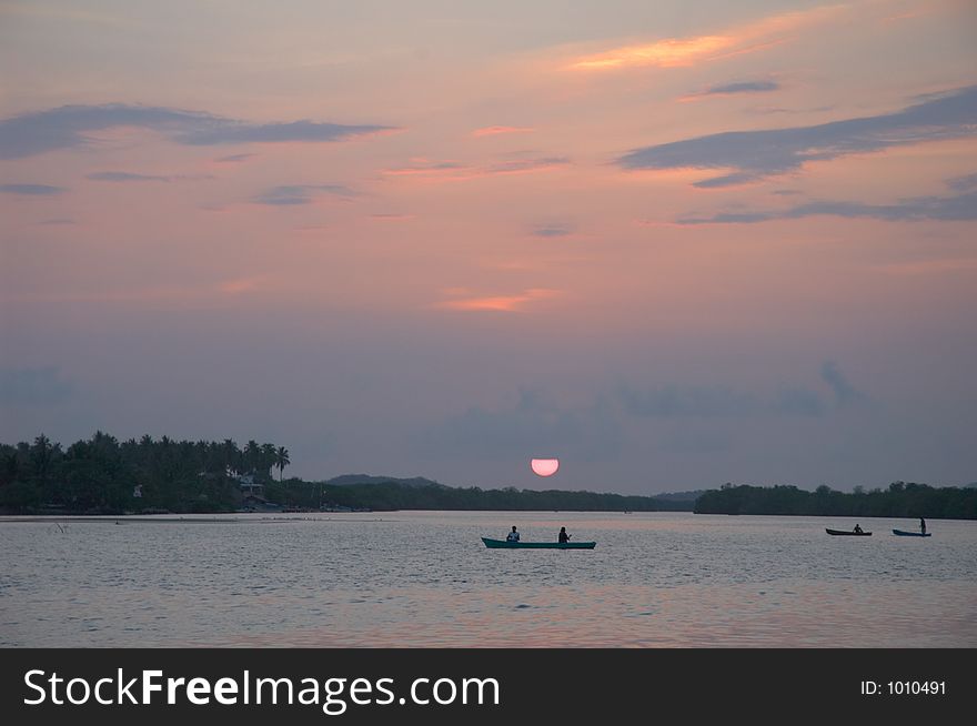 Sunset on the lagoon of Chacahua, Mexico