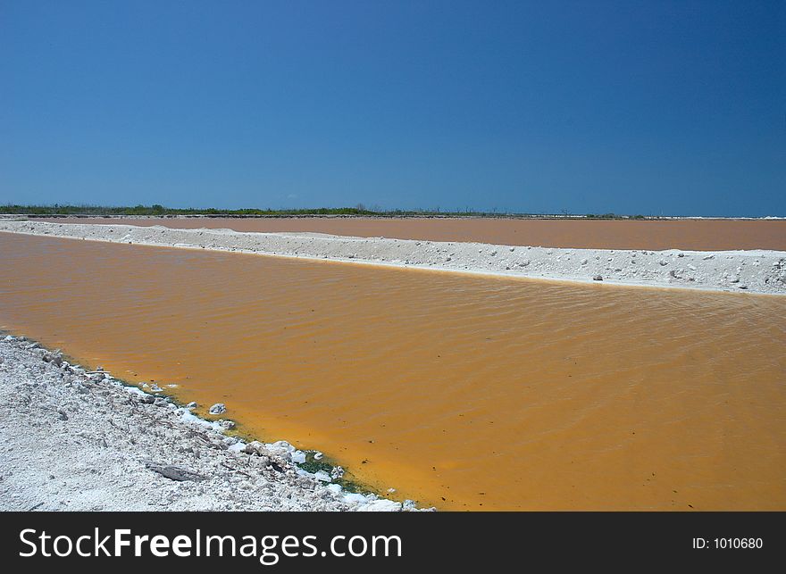 Pink water in Rio Lagartos, Mexico