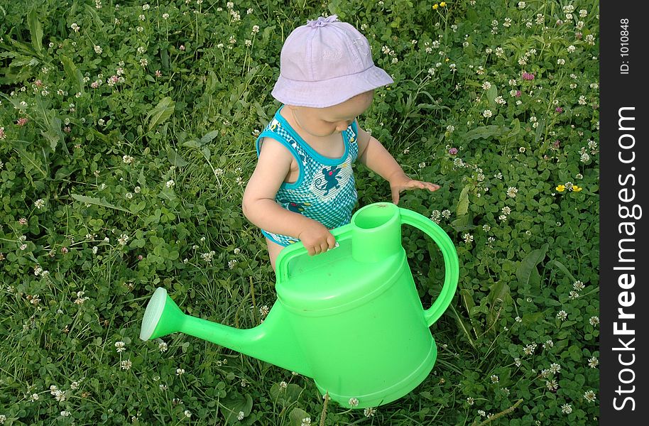 Litlle Girl And Watering-pot