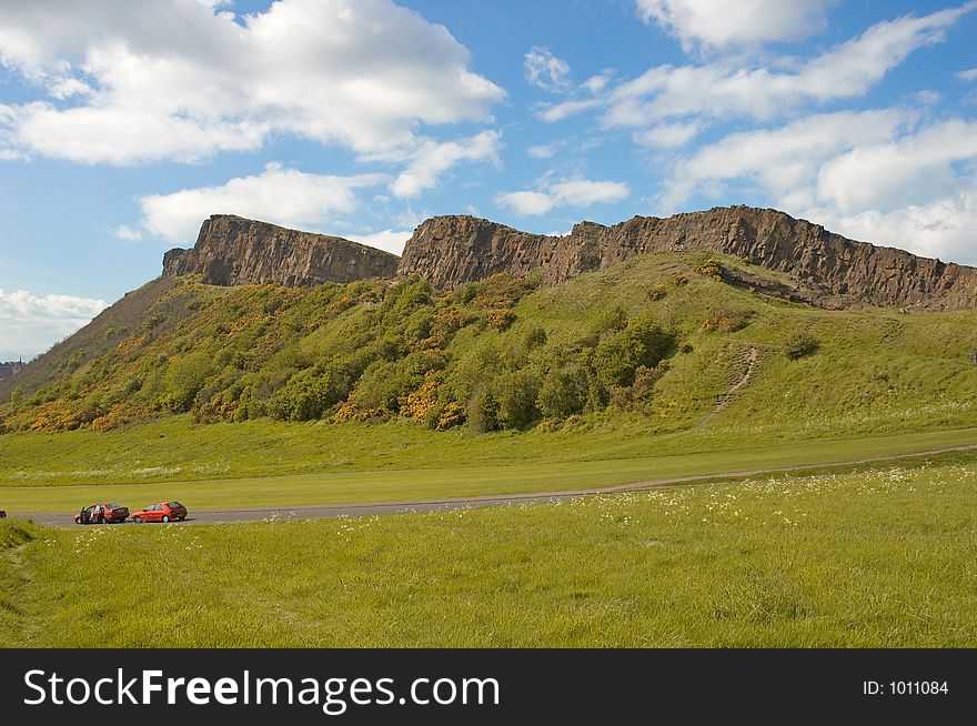 Green mountain in Edinburgh, Scotland