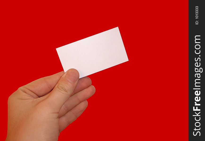 Isolated empty white blank card ready for text on red background. Isolated empty white blank card ready for text on red background