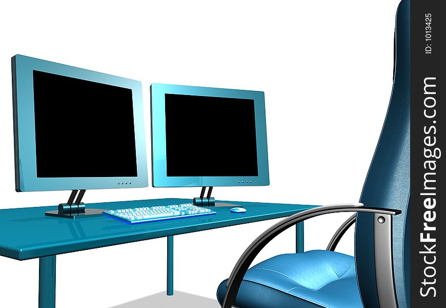 3d model of lcd monitor in the office. 3d model of lcd monitor in the office