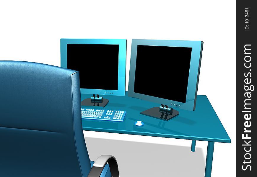 3d model of lcd monitor in the office. 3d model of lcd monitor in the office