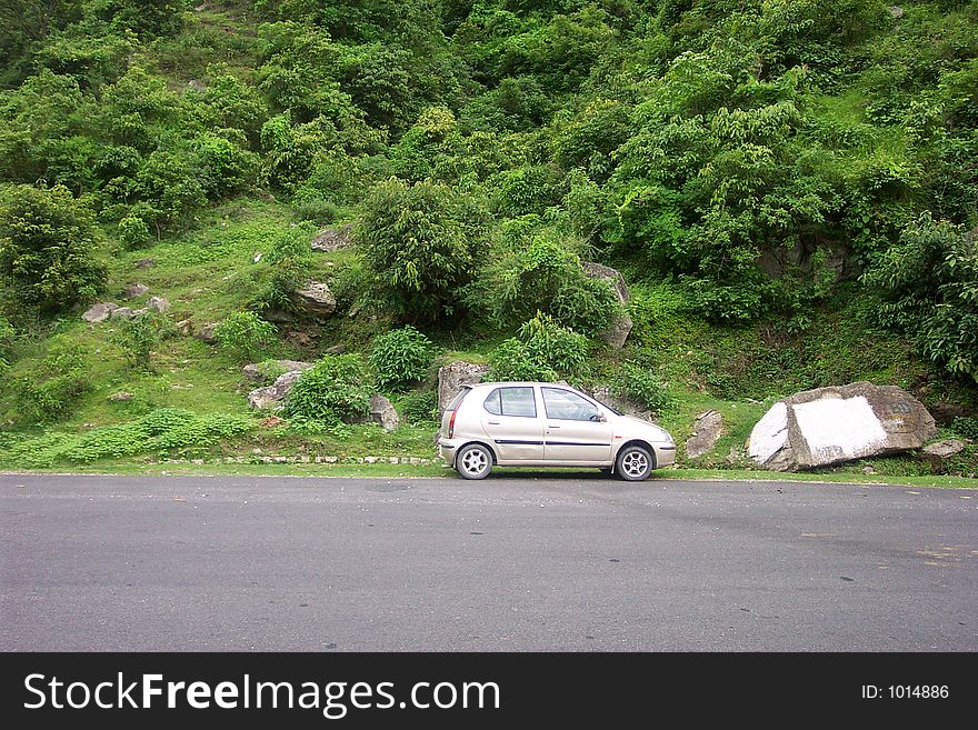 An Indian car on a Himalayan Road. An Indian car on a Himalayan Road