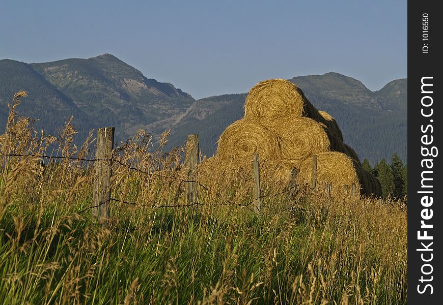 Stacked Hay and Mountains