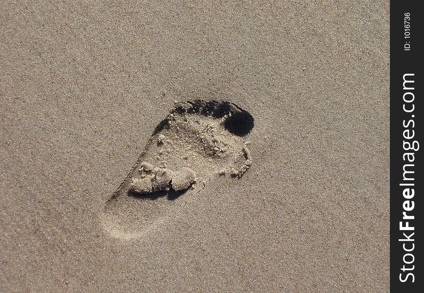 Child's footprint in the sand