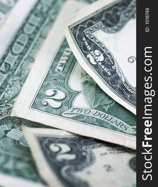 Two Dollar Bills - Vertical - Narrow Depth Of Field