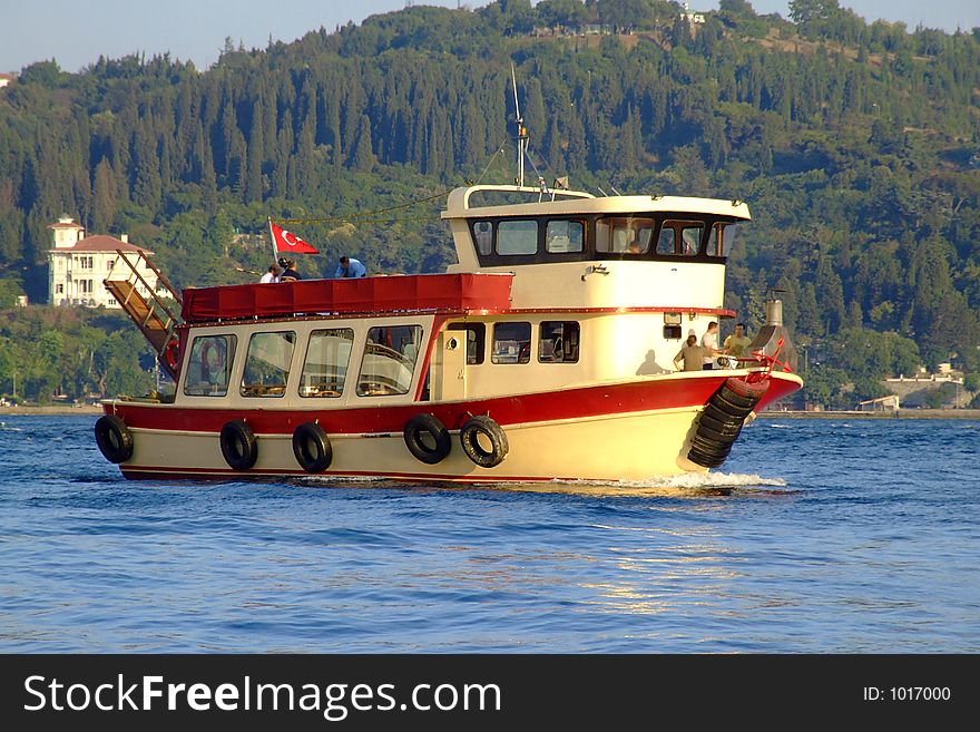 A touristic sight-seeing boat on Bosphorus. A touristic sight-seeing boat on Bosphorus