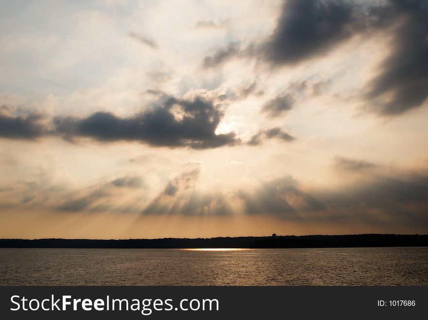 Fiery sunset over lake