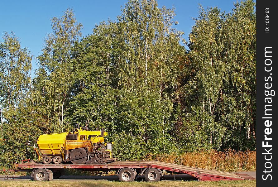 Asphalt paver in transport position