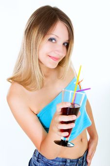 Attractive Girl With Glass Of Juice Stock Image