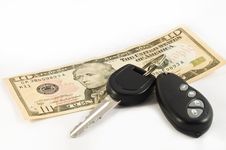 Car Key And A Ten US Dollar Bill Stock Images Car Key And A Ten US Dollar Bill Stock Images