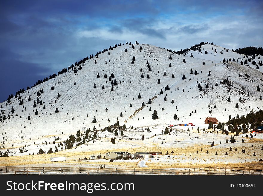 Winter season in rural area of Montana, USA