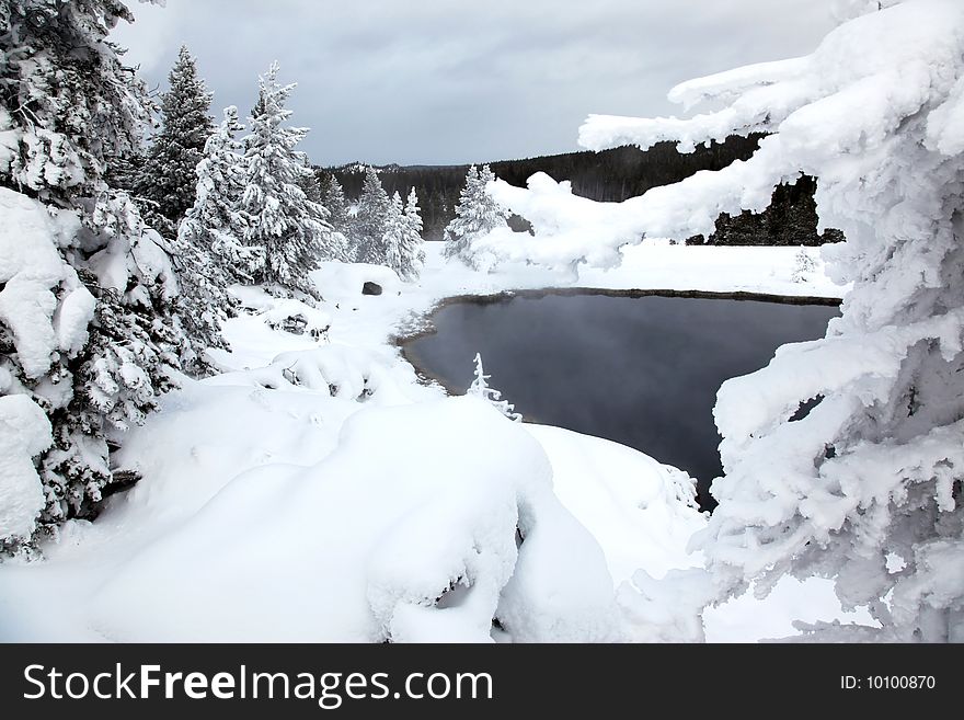 Winter season at lake of Yellowstone National Park,  USA