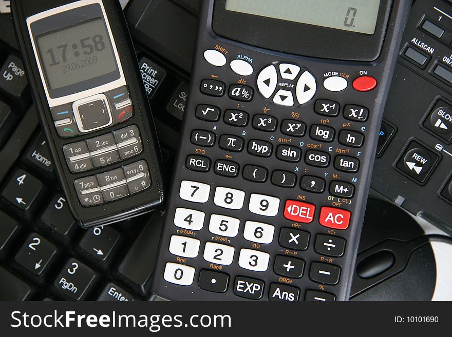 Some keyboards of computer, mobil phone and calculator