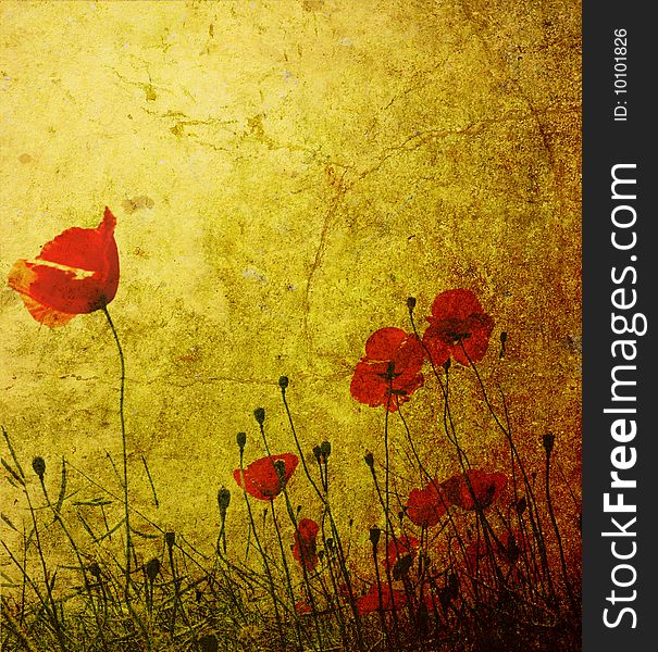 Photo of a poppies pasted on a grunge background. Photo of a poppies pasted on a grunge background