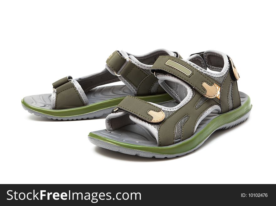 Green rubber sandal on a white background