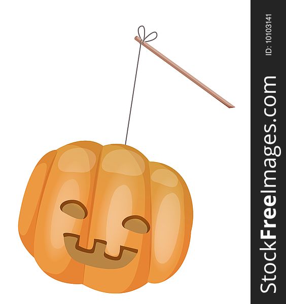 Halloween pumpkin with rope on white background