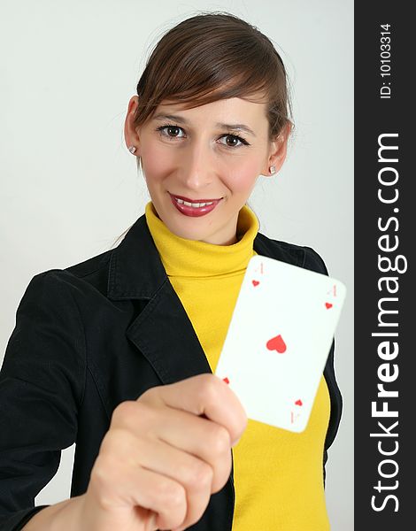 Woman with playing card