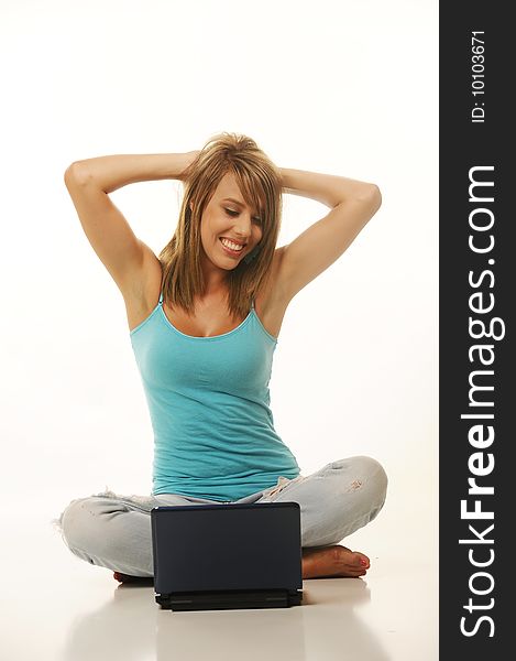 Beautiful Young Female With Laptop