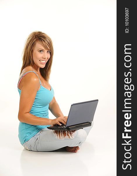 Beautiful Young Female With Laptop