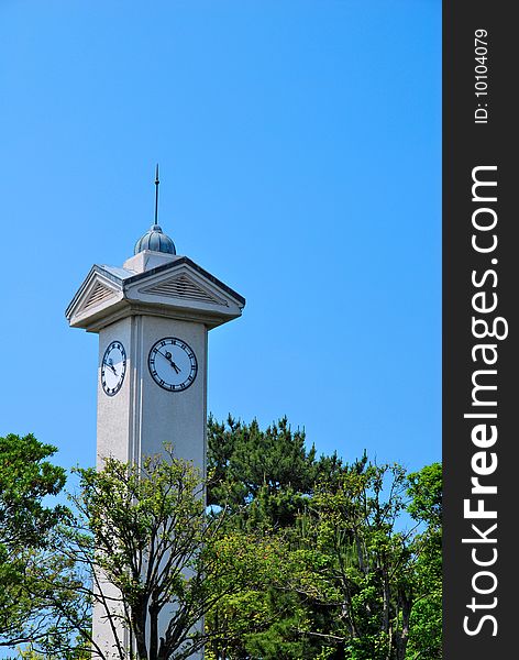 Majestic clock tower surrounded with trees and vegetation