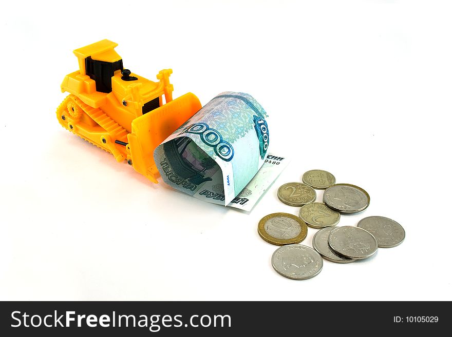 Yellow tractor takes away money