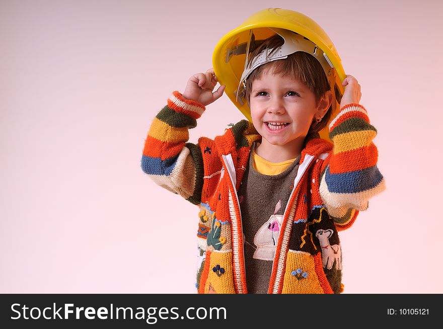 Small engineer girl smiling in office