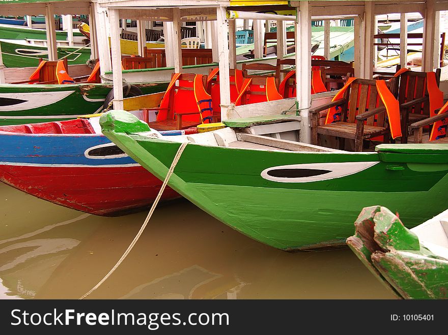 Clorful passenger boats in Vietnam